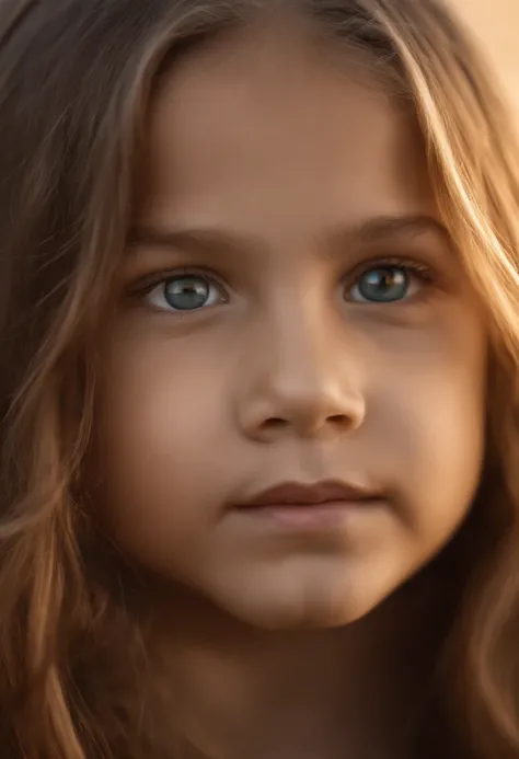 seven year old girl wearing a loose crop top, leaning over, long straight light brown hair, locks eyes into the camera, symmetrical eyes, symmetrical face, photorealistic, photography, path tracing, specular lighting, volumetric face light, path traced hai...