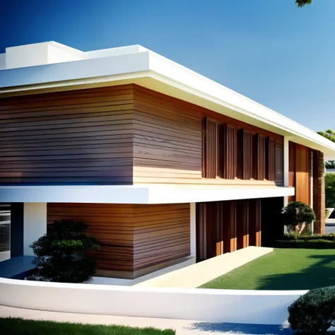 Modern House、Wood grain、pillars、It features a simple、White tone、Frank Lloyd Wright、Japan House