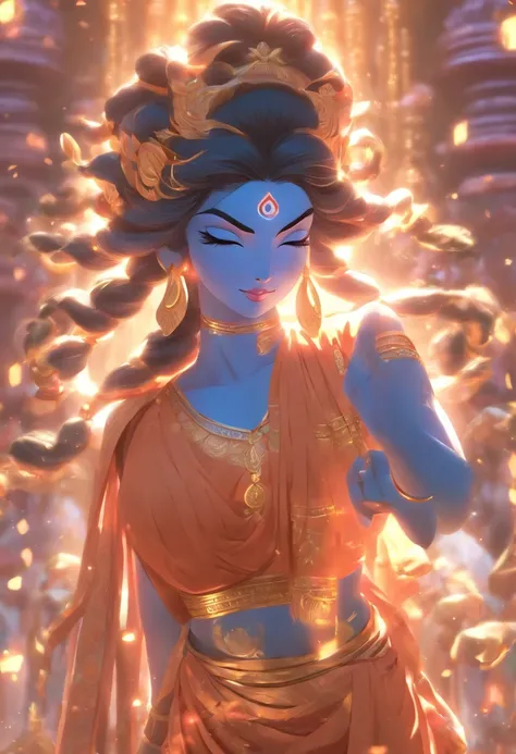 (((Hindu Goddess))) best quality, ultra-high resolution, 4K detailed CG, masterpiece, Parvati, woman, sad,Indian woman,India, crying, Hindu mythology,standing, Hindu image, aesthetic, beautiful , centered camera