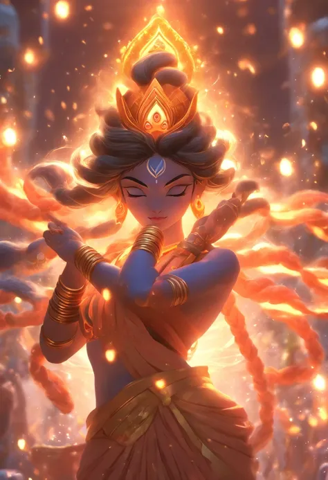 (((Hindu Goddess))) best quality, ultra-high resolution, 4K detailed CG, masterpiece, Parvati, woman, sad,Indian woman,India, crying, Hindu mythology,standing, Hindu image, aesthetic, beautiful , centered camera