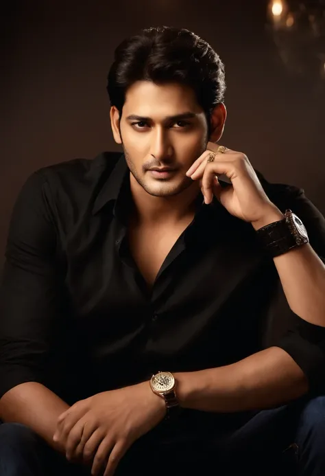 Mahesh Babu in black dress,long hair with brown shade sitting on a with cigarette