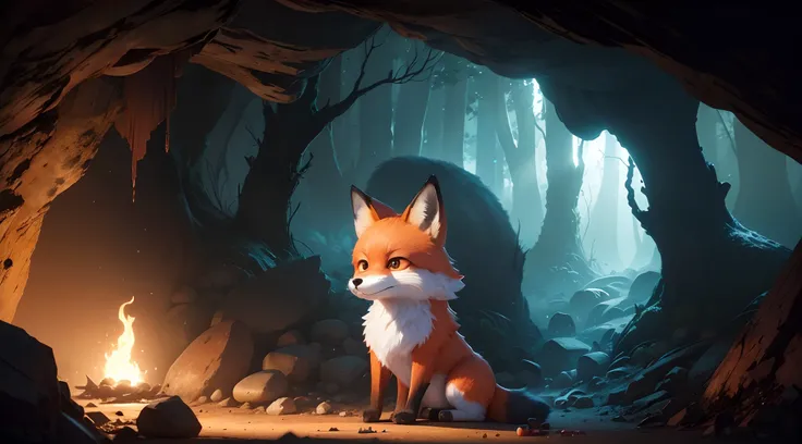 Adorable fox, Estilo de filme Pixar, long tail, very cute