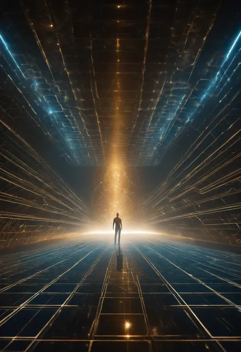 in a futuristic setting, A Vibrational Quantum Extraterrestrial Medbed Chamber with Ethereal Sine Waves and Cybernetic Codes Stands Out, emitting an ethereal glow. An aura of a man is inside the platform receiving energy only aura from that human , Cercado...