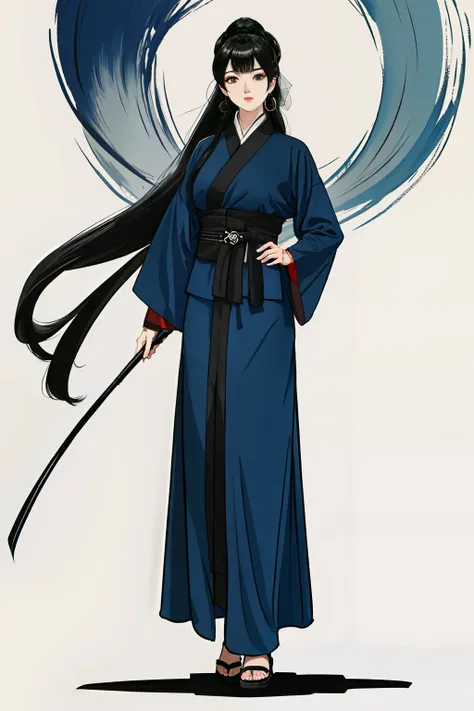 1Homem,de longos e negros cabelos sedosos, usando uma roupa hunfa antiga no estilo wuxia,standing on her feet, Full body in front of a large pavilion, sendo observado, Expression on his face is arrogant and determined