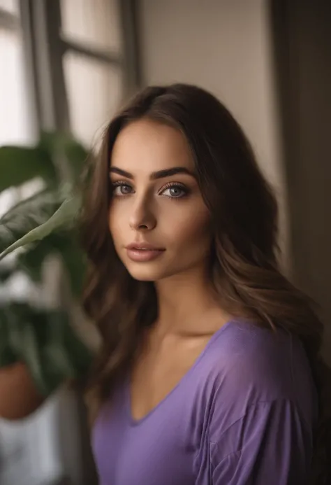 Arafed woman with matching tank top and panties, fille sexy aux yeux bruns, Portrait Sophie Mudd, cheveux bruns et grands yeux, selfie of a young woman, Yeux de chambre, Violet Myers, sans maquillage, maquillage naturel, looking straight at camera, Visage ...