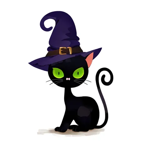 cat wearing witch hat,