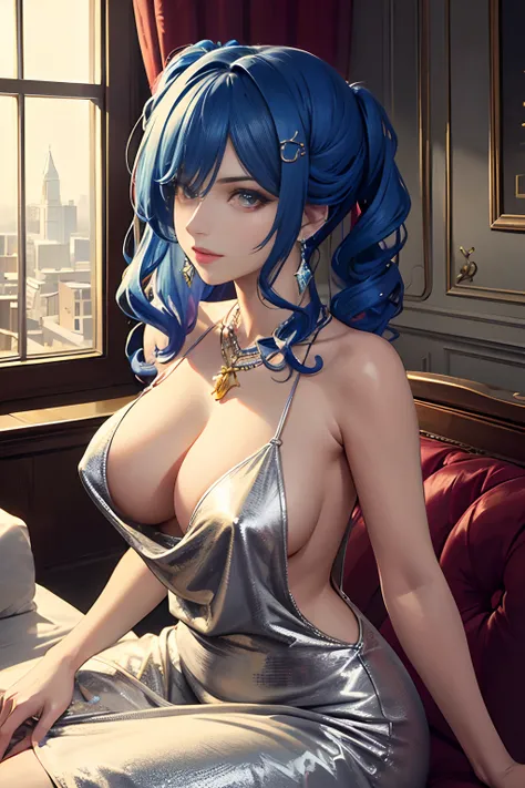 ((Masterpiece, Best Quality)), St. Louis (Luxury Wheels) (Azure Lane), High resolution, highest quality, illustration, cinematic light, super detailed, detailed face, (detailed eyes), best quality, ultra detailed, masterpiece, (detailed face), room, hair a...