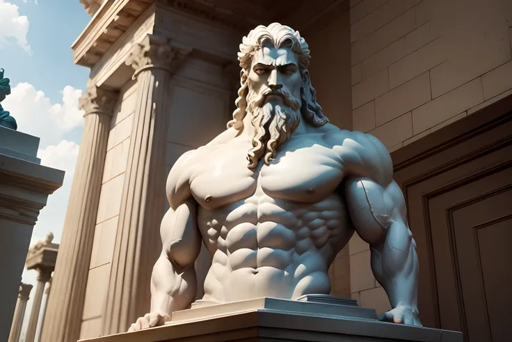 Statue of Muscular Zeus, stoic, masterpiece