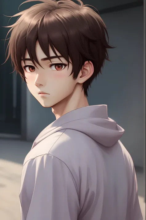 A boy with dark brown eyes anime style