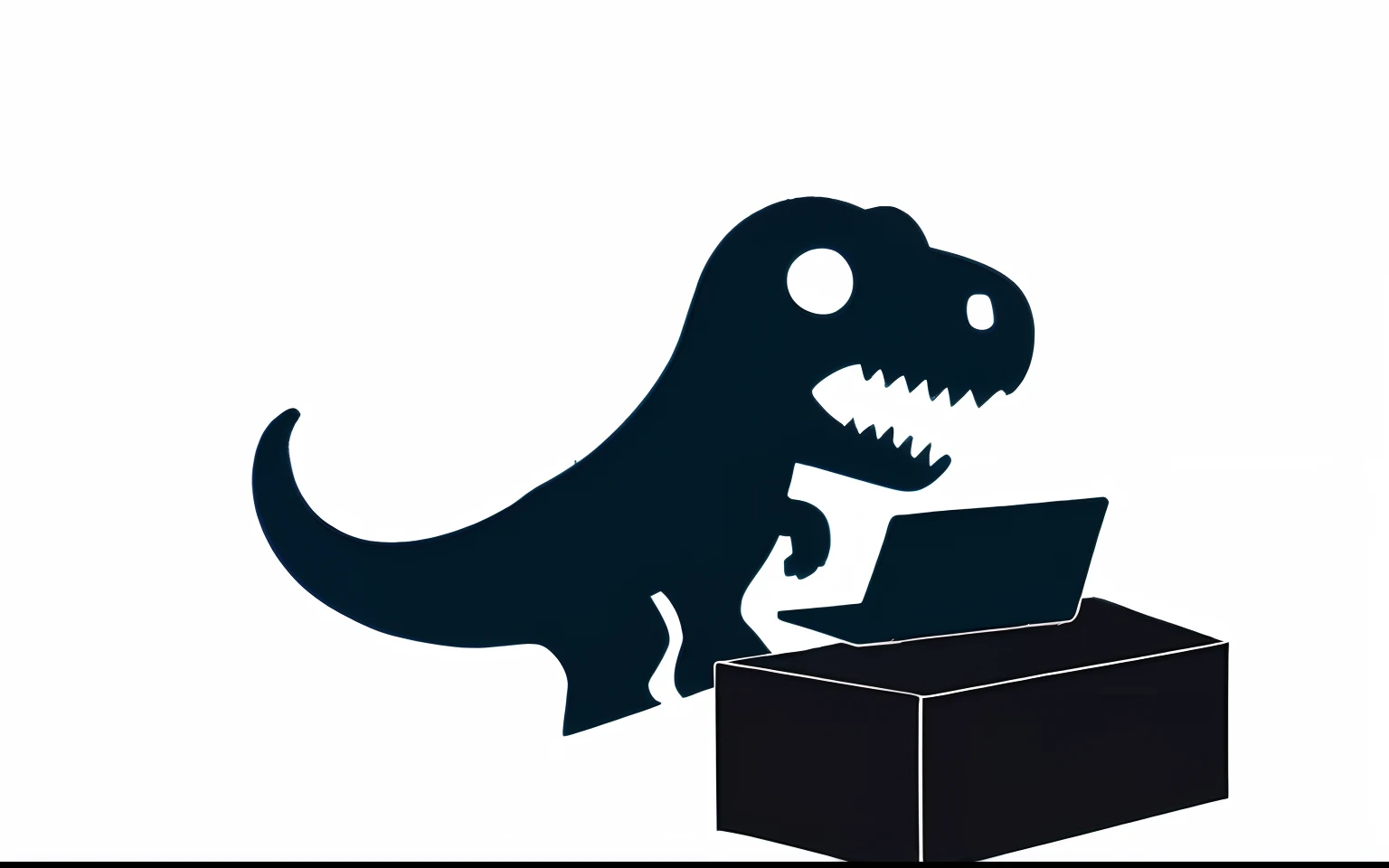 The product logo on the cute rex uses laptop on desk