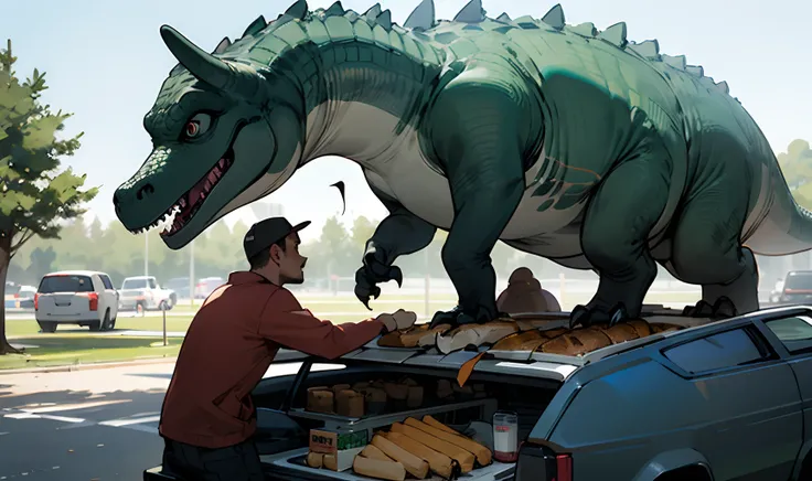 Dinosaurs at tailgate party