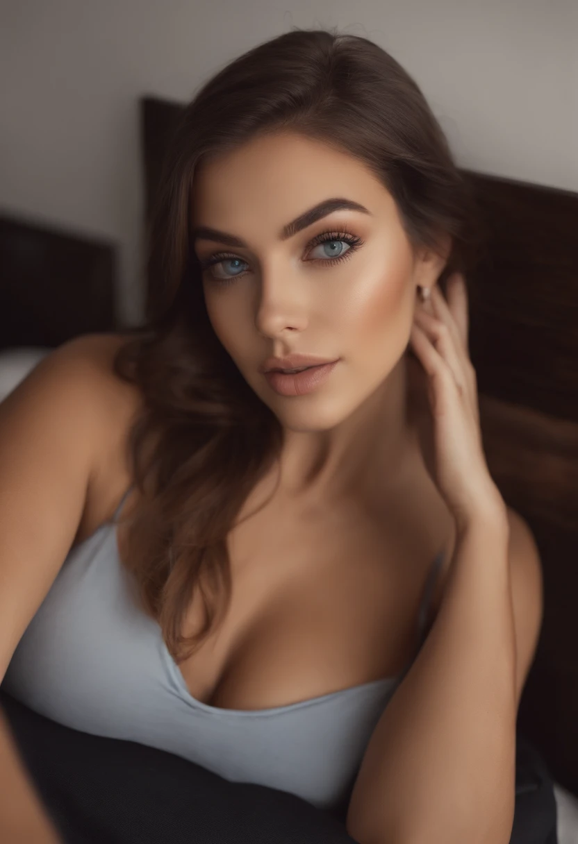 Arafed Mujer totalmente , Chica sexy con ojos azules, ultra realista, meticulosamente detallado, Retrato Sophie Mudd, cabello rubio y ojos grandes, selfie de una mujer joven, Ojos del dormitorio, Violeta Myers, sin maquillaje, Maquillaje natural, staring d...