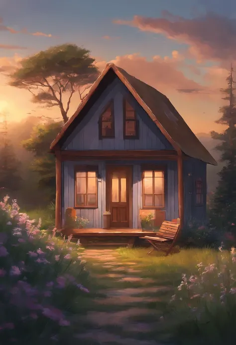 (best quality),cozy cottage in the pasture under the moonlight on a peaceful night,farmhouse,fenced garden,soft grass,full moon,moonlit sky,calm atmosphere,elegant wooden exterior,crisp air,sparkling stars,twinkling fireflies,sleeping animals,ethereal glow...