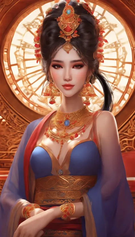 full body Esbian, Very young sexy girl，Oriental face，with highly-detailed facial features and cartoon-style visuals