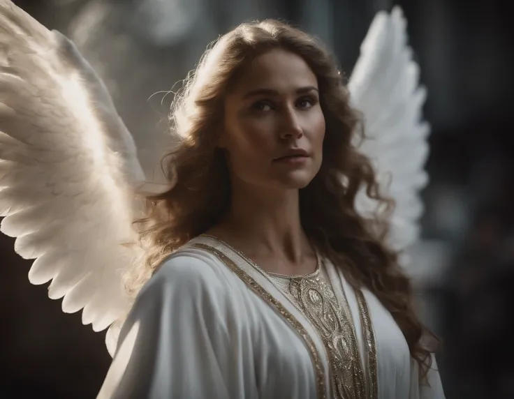 Human-looking angel, With white and shining celestial robes,