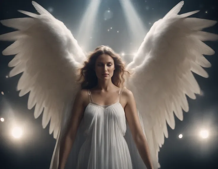 Human-looking angel, With white and shining celestial robes,