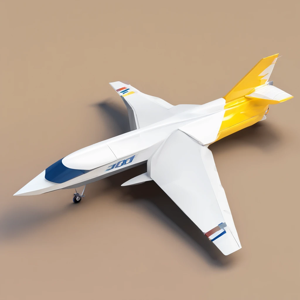 (a jet paper plane stay in dock, white background), yellow color, grey color, navy-blue color, white color, simple lightning & shadow, top-side view