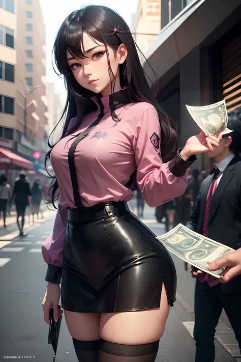 a close up of a person in a pink shirt and black skirt, guweiz, seductive anime girl, artwork in the style of guweiz, hyper realistic anime, guweiz on pixiv artstation, anime girl in real life, guweiz on artstation pixiv, attractive anime girl, ross tran. ...