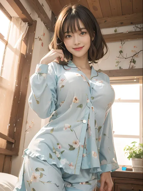 araffe woman in a blue floral pajamas posing for a picture, sakimichan hdri, wearing pajamas, sakimi chan, sakimichan, in kimono, 奈良美智, pastel blue, sayori, deayami kojima, pale blue, dream medium portrait top light, flowing sakura silk, masterpiece, super...