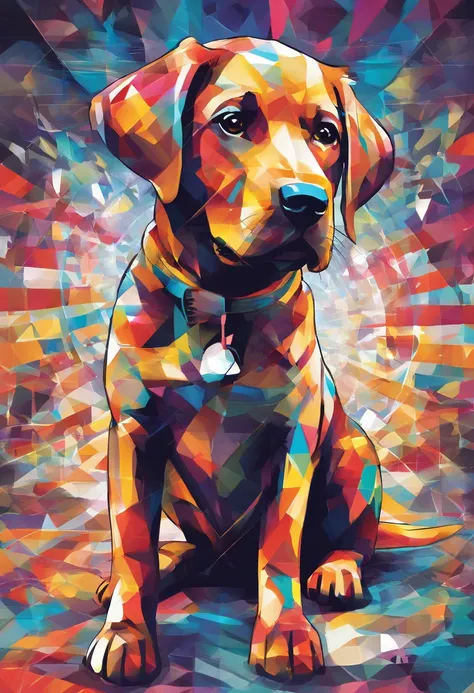 (cachorro labrador  ),(melhor pose),(best angle), (better expression), Eduardo Kobra acolchoamento ,multidimensional geometric wall PORTRAIT, arte, Chibi,Yang08k, lindo, Colouring,