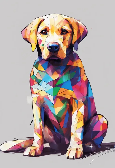 (cachorro labrador  ),(melhor pose),(best angle), (better expression), Eduardo Kobra acolchoamento ,multidimensional geometric wall PORTRAIT, arte, Chibi,Yang08k, lindo, Colouring,