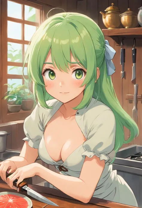 Light green iro hair　a pirate　banya　kitchen knife　年轻　Naughty Poses　cute little　tits out　friendly