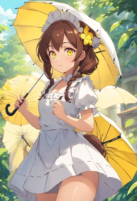 brown haired　Yellow eyes　Maids　gargantilha　umbrellas　light magic　年轻　Naughty Poses　cute little　tits out　friendly