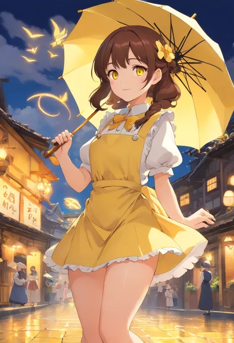 brown haired　Yellow eyes　Maids　gargantilha　umbrellas　light magic　年轻　Naughty Poses　cute little　tits out　friendly