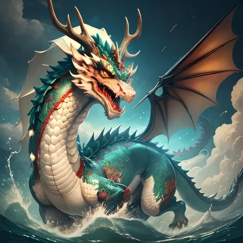 A very vivid and realistic Chinese dragon, the Chinese dragon is a mysterious and powerful creature in traditional Chinese culture. It has features of various animals such as a dragons head, deers antlers, horses ears, oxs nose, lions eyes, fish scales, sn...