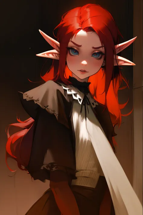 Pastel Gothic, elf, Pointy ears, Brunette with red hair