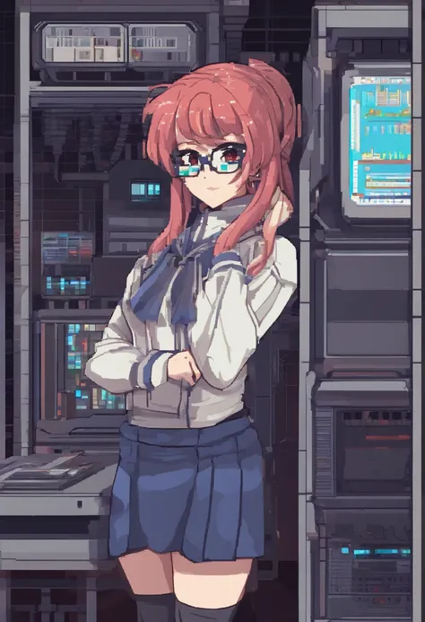 anime girl in a short skirt and glasses standing in front of a computer, seductive anime girl, biomechanical oppai, kantai collection style, oppai cyberpunk, asuka suit under clothes!, rogue anime girl ayanami rei, oppai, marin kitagawa fanart, blue scales...