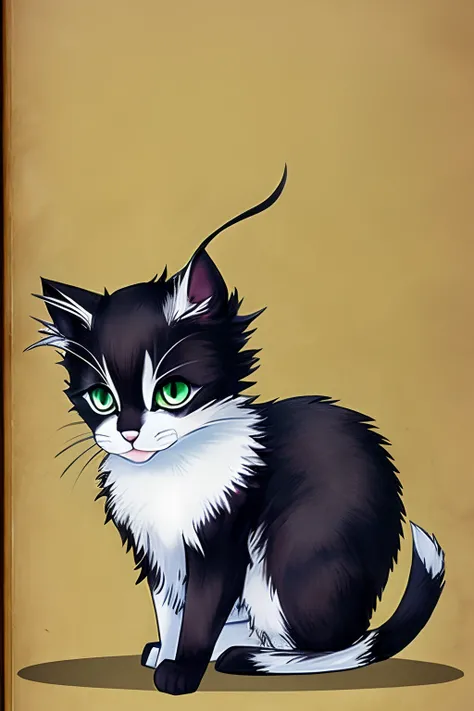 there is a black and white cat sitting in the middle of the street in a old village , anime cat, realistic manga cat, warrior cats fan art, sora as a cat, anthropomorphic cat, cat detailed, anthropomorphic female cat, warrior cats, cat. digital painting, c...