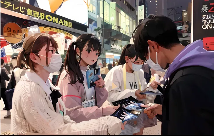 Large crowds,nightcity,Shibuya,Hand out flyers