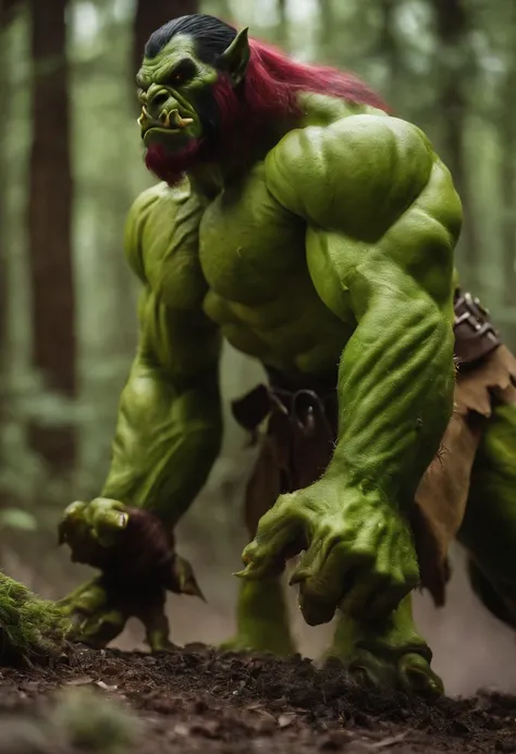 Musky muscular orc pees urine onto ground with big veiny cock