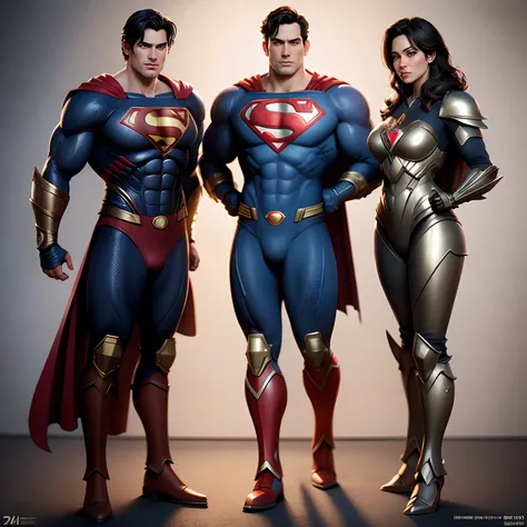 Cute Superman warriors in realistic 4K armor, full entire body,Super Detailed, Vray Display, Unrealistic engine, Midjourney Art Style.