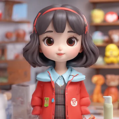 super cute girl IP by pop mart, Bright eyes, cherub,Red jacket clay figure, Models, a blind box toy, Glossy and delicate,Clean background, Good gloss, 3D rendering of,Best quality HTTPS://i.postimg.cc/G3VyRbZT/5ab5c9ea15ce36d3d539543064b92d87e950352a1bd2.j...