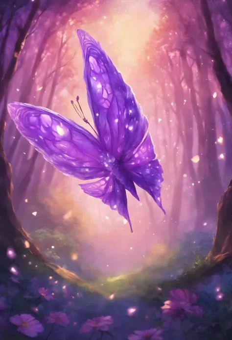 Light purple flying moth watching the star-filled sky from the forest