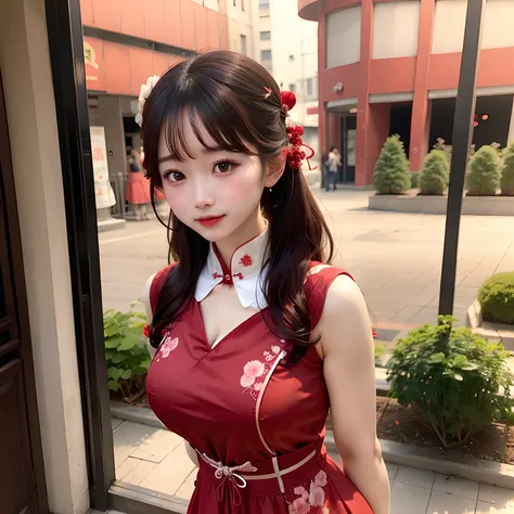 Beautie、breastsout、qipao dress、reddish