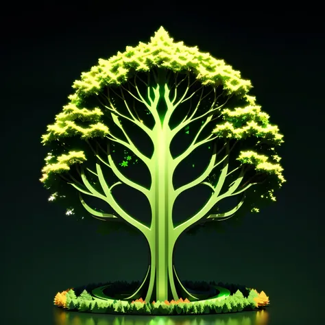 3D octaned render of logo green and with colors. Abstract of 1person combine with a tree, modern logo. The light effects make the object more impressive.