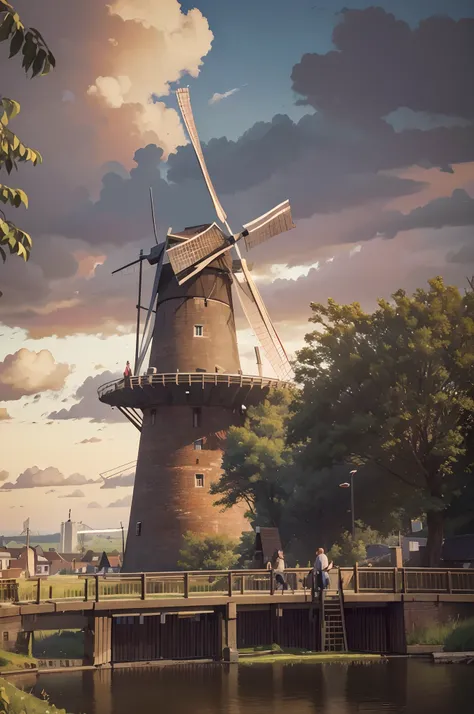 De Noord, the worlds tallest windmill, soaring above the Dutch landscape. Its colossal wooden blades turn gracefully against a backdrop of picturesque countryside, capturing the essence of Dutch engineering and tradition. Towering achievement, wind-powered...