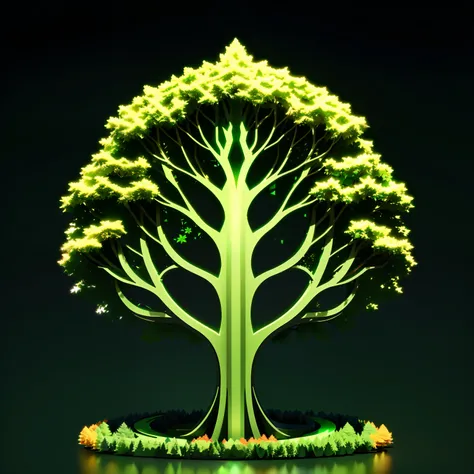 3D octaned render of logo green and with colors. Abstract of 1person combine with a tree, modern logo. The light effects make the object more impressive.