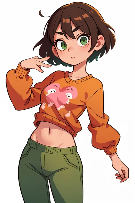 Girl with brown,Short Hair Green Eyes Flamingo Sweater Pants