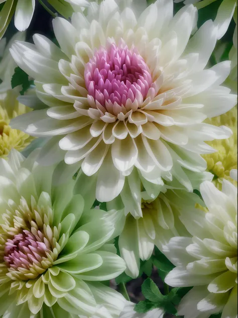 Beautiful close-up of ink chrysanthemum, full bloom，bud，soft, gentle, (Extremely detailed, Unified 8K, Masterpiece:1.2, Highest quality, Ultra-detailed), (BEST lighting, Best shadows, Extremely delicate and beautiful), additional, Realistic photography, Sl...