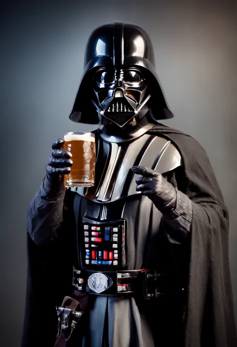 Darth Vader Drinking Beer from a Glass - Deadly Battle Character, dressed in battle clothes deadly, (Mortal Battle Attire:2), (Full Body Image 2)