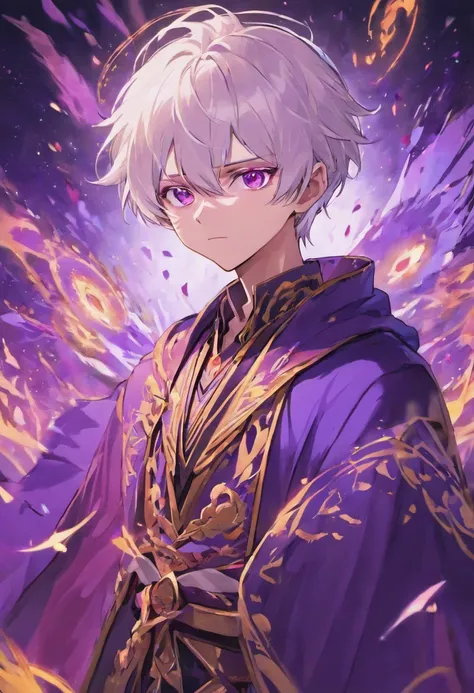 Mage male White hair with purple eyes anime