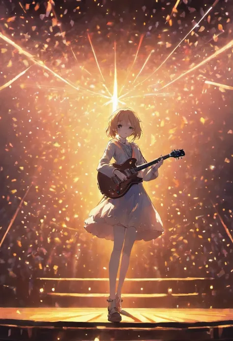 I am finally standing on this beautiful stage with the big stars，Then I took the guitar that accompanied me for many years，Walk towards the microphone，He narrowed his eyes，Start singing my original song dictionary，The brightest star in the night sky~As my ...