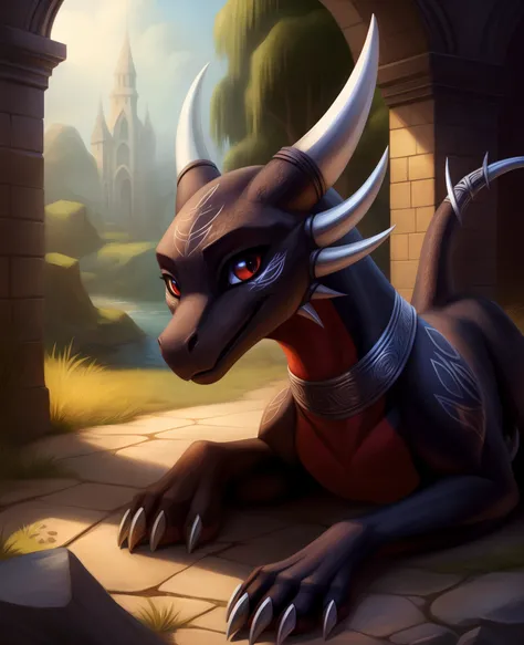 Cynder furry, feral, detailed extremely , masterpiece, looking viewer, detailed background, happy,