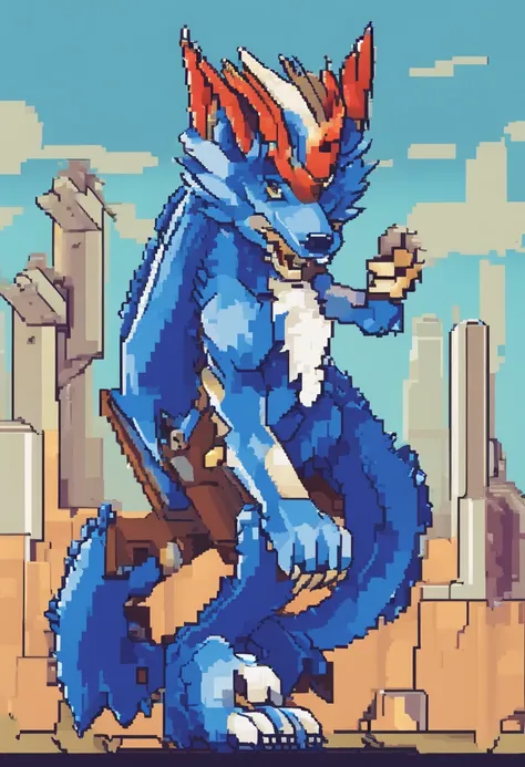 blue  wolf Dragon digimon