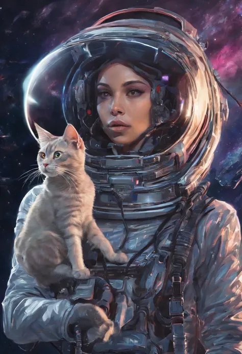 Girl with a cat in space,