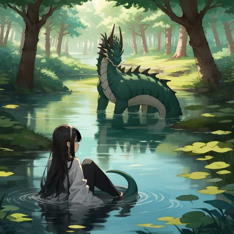 In the deep forest, Beautiful lake, Girl meets dragon,